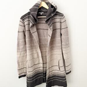 HORNY TOAD | Stripe Striped Open Front Hooded Long Line Sweater Cardigan | Small